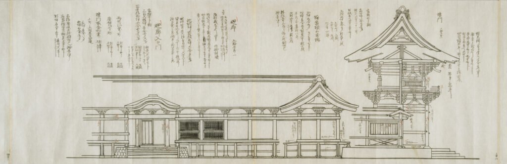 traditional Japanese architectural blueprints of Tsurugaoka Hachimangu