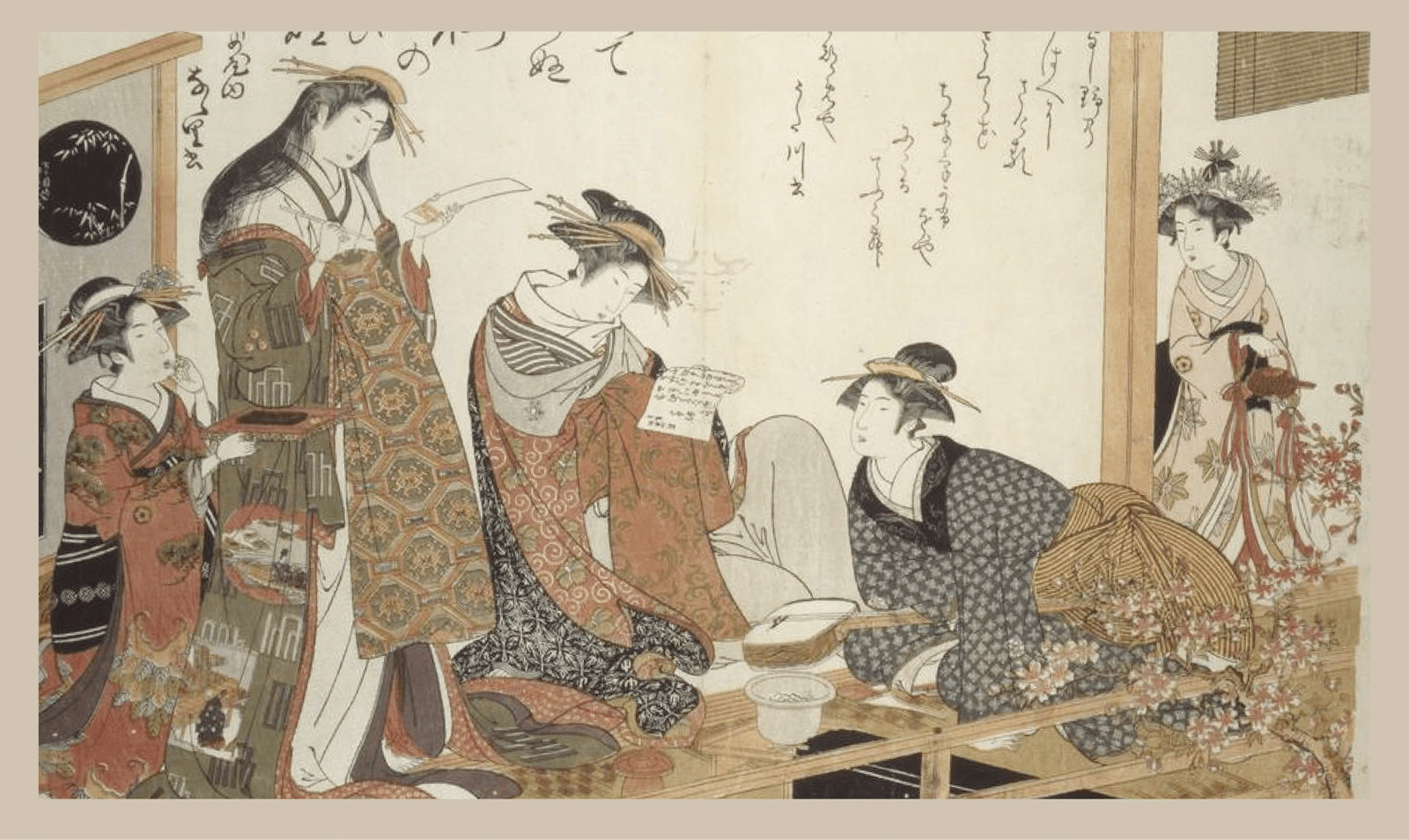 Kimono Patterns in Yoshiwara keisei shin bijin awase jihitsu kagami 吉原傾城新美人合自筆鏡