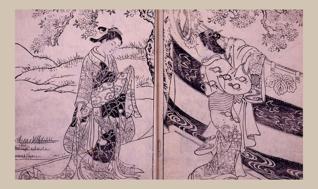 Kimono Patterns in Ehon tokiwa gusa 絵本常盤草 (Picture-book of Evergreens) from the British Museum Collections