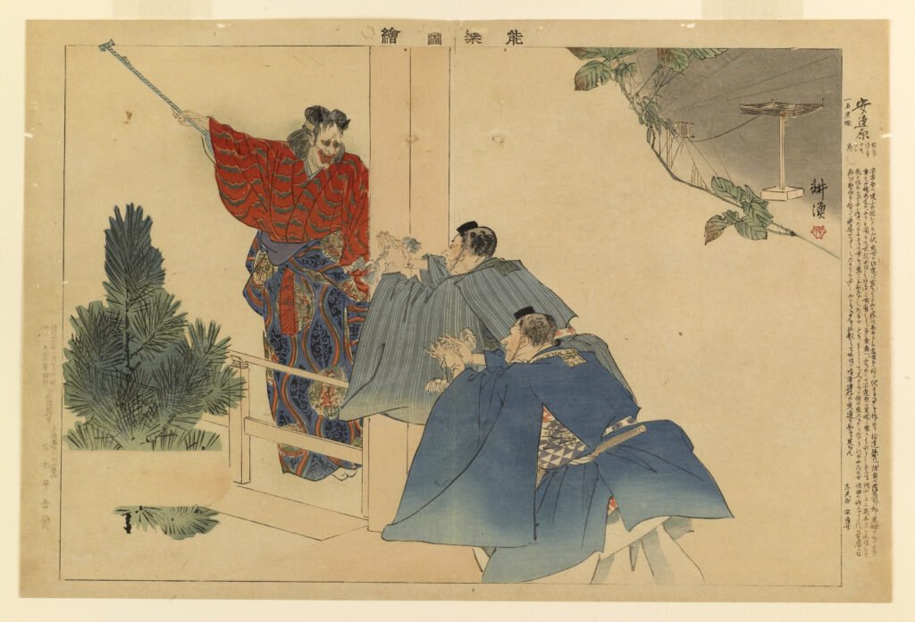 More details Kurozuka. Scene of confrontation between a demoness, hannya and two monks