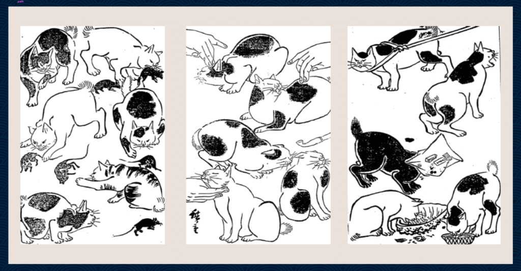 Cute Ukiyo-e Sketches: Utagawa Hiroshige III's "Hyakkuneko Gafu"