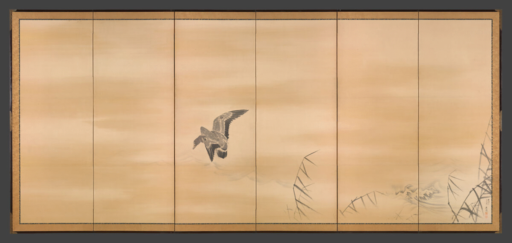 Edo Period Paintings: Goose and Reeds; Willows in the Moonlight