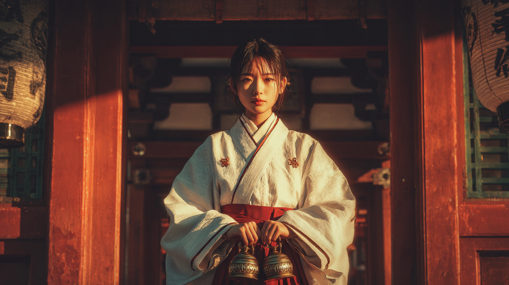 Typical modern Miko priestess in Japan