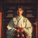 Typical modern Miko priestess in Japan
