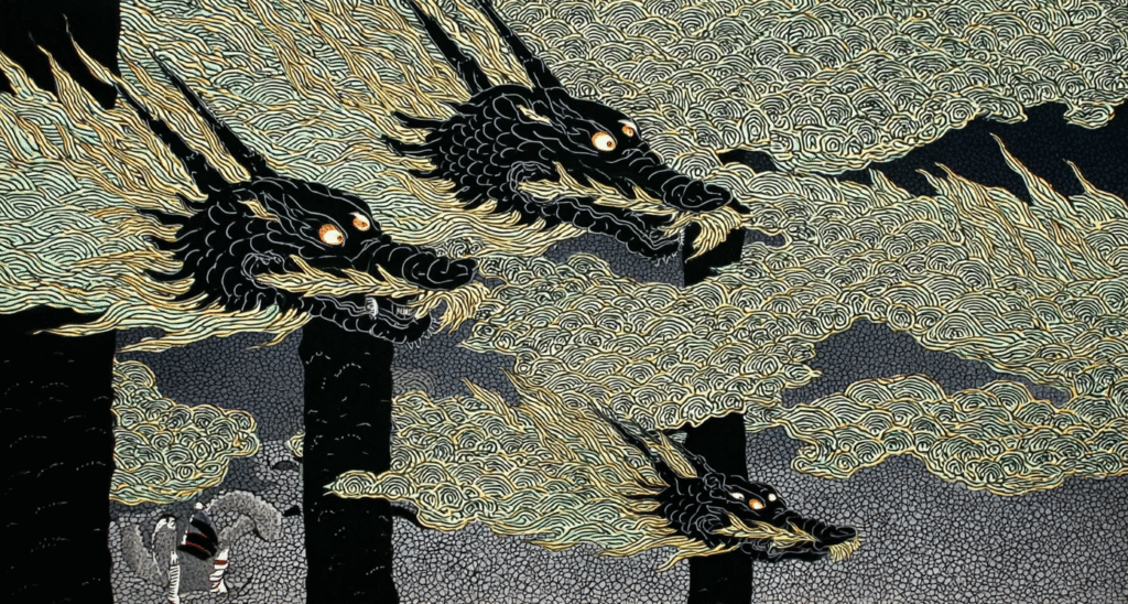 yamata no orochi coming down to the village